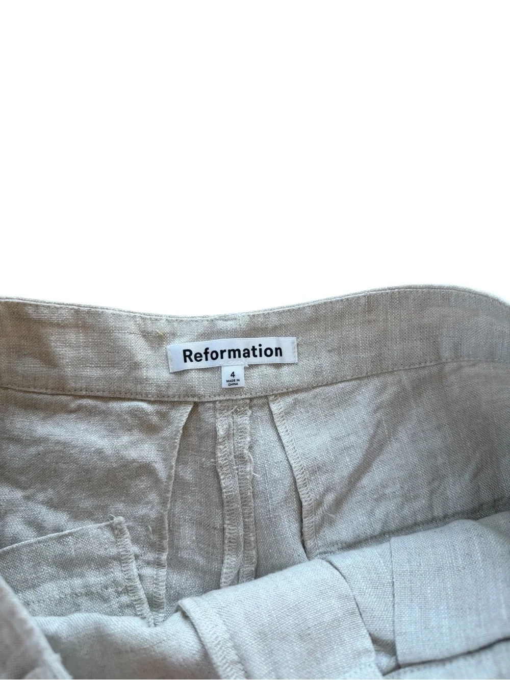 Reformation Linen Vesta Trousers High-Waist Wide-Leg Linen Pants in Natural Tan